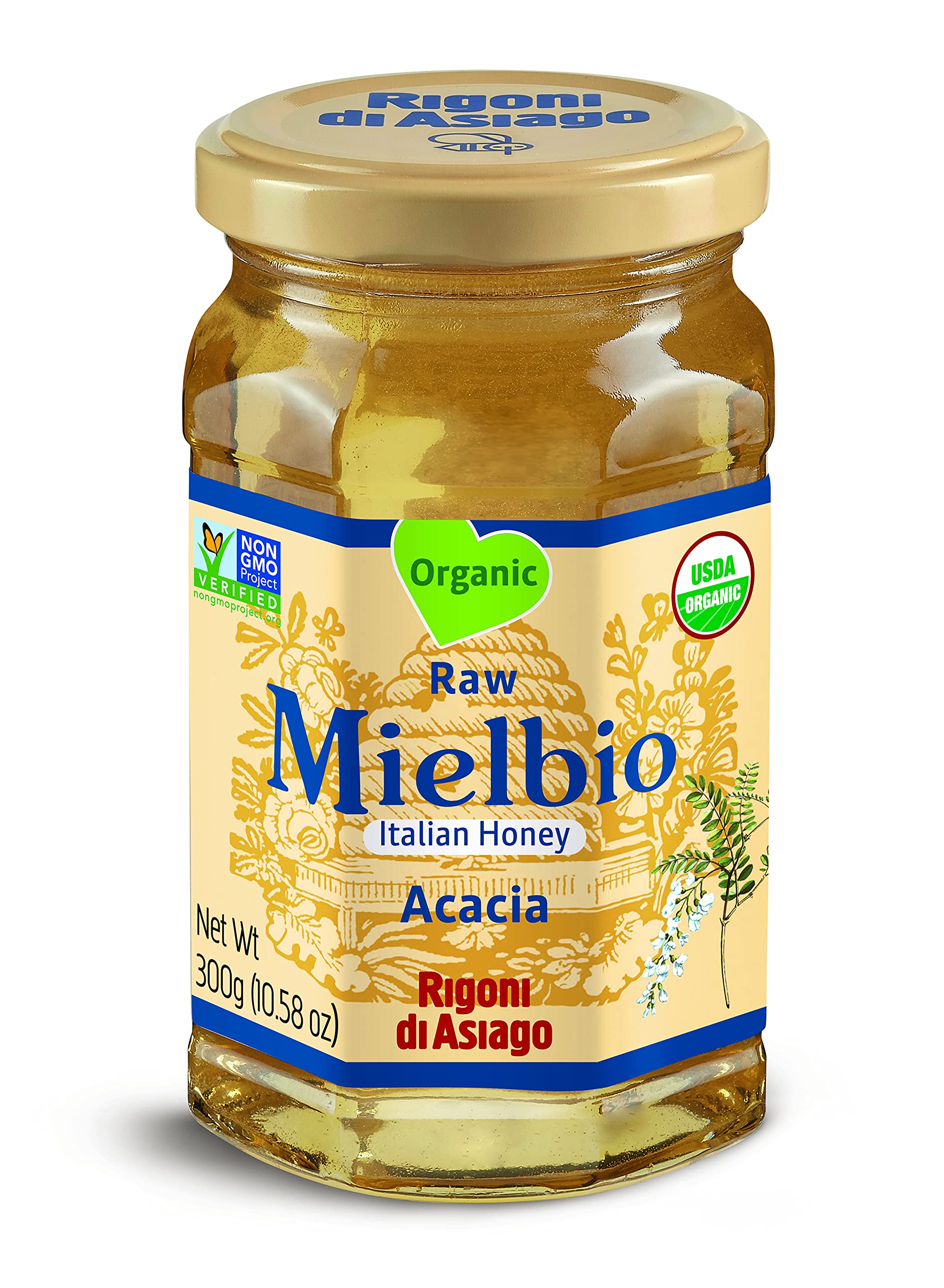 Rigoni di Asiago Mielbio Italian Raw Honey, Acacia, 10.58 Ounce, Yellow, 1 Pack