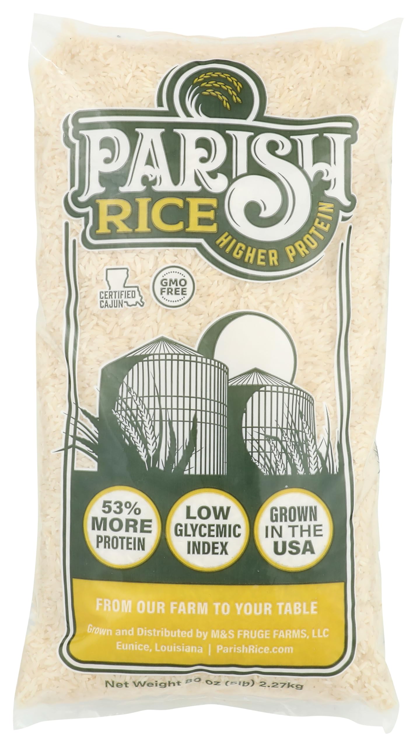 Parish White Rice – High-Protein Rice With Low Glycemic Index – Locally Grown Long-Grain White Rice – Made In The Usa – Rich Nutrient Content – Ideal For Curry, Desserts, Stir-Fry – 5Lb Bag