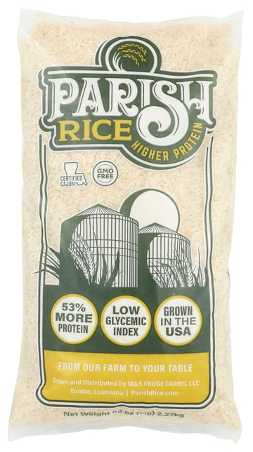 Parish White Rice – High-Protein Rice With Low Glycemic Index – Locally Grown Long-Grain White Rice – Made In The Usa – Rich Nutrient Content – Ideal For Curry, Desserts, Stir-Fry – 5Lb Bag