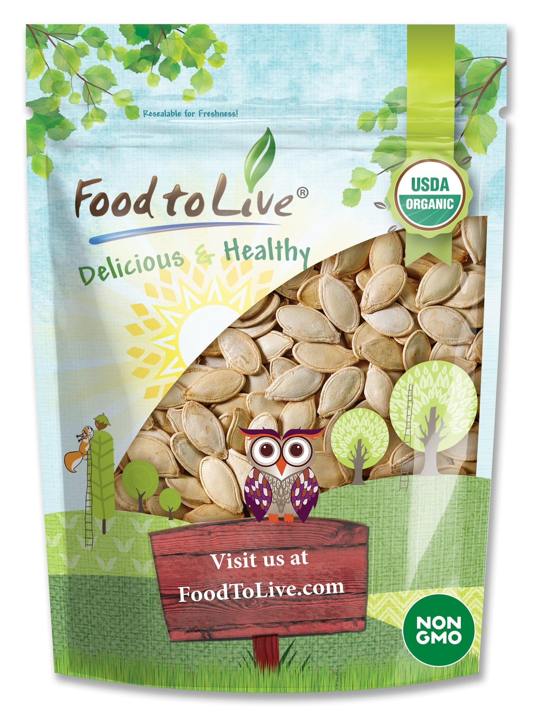 Food to Live Organic Dry Roasted Pumpkin Seeds in Shell with Himalayan Salt, 6 Ounces - Nutritious Snack Made from Premium Non-G