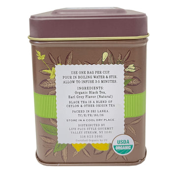 Elephant Park Premium USDA Organic Earl Grey Tea Bags - 50 Pack Designer Tin, Naturally Caffeinated, Full Bodied Flavor, Keto Friendly