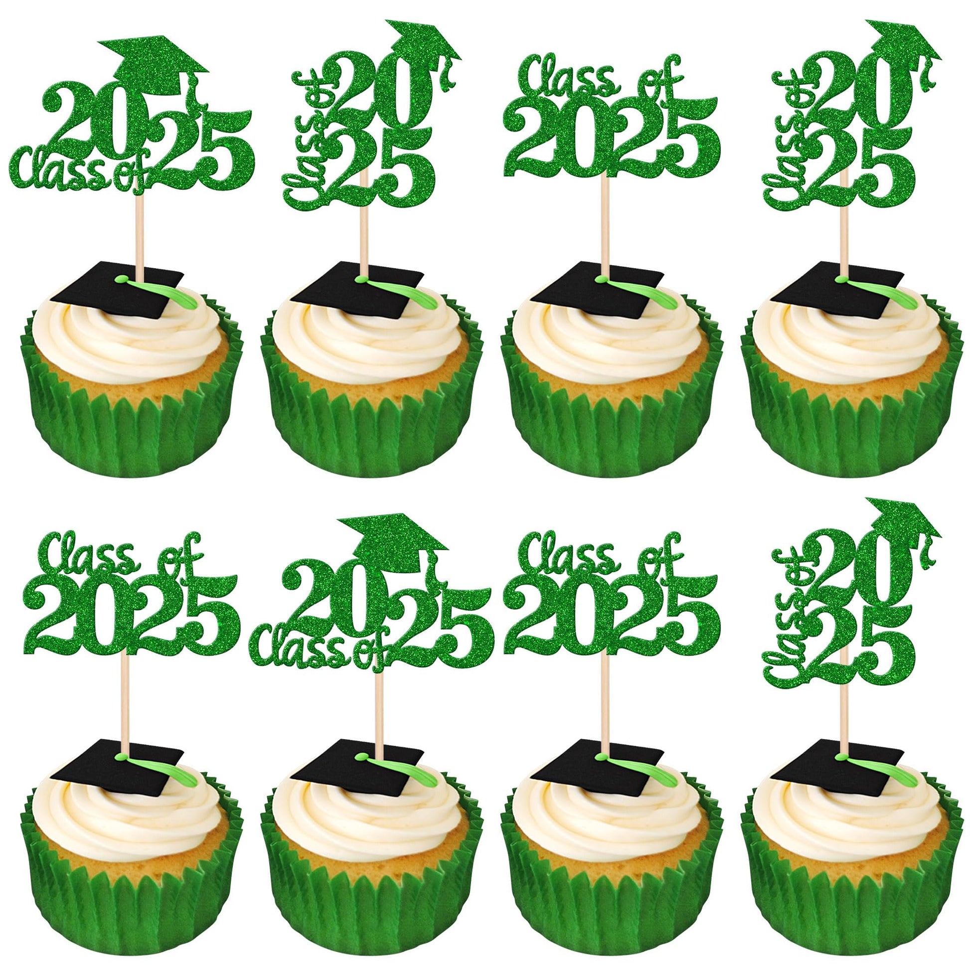 30 PCS Class of 2025 Cupcake Toppers Glitter Graduation Cap Cupcake Picks for 2025 High School Graduation Theme Party Cake Decor
