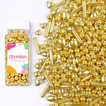 Gold Sprinkles for Cake Decorating, Metallic Sprinkles for Baking Cupcake Toppers Cookie Decorations, Gold Pearls Rods Sugar for
