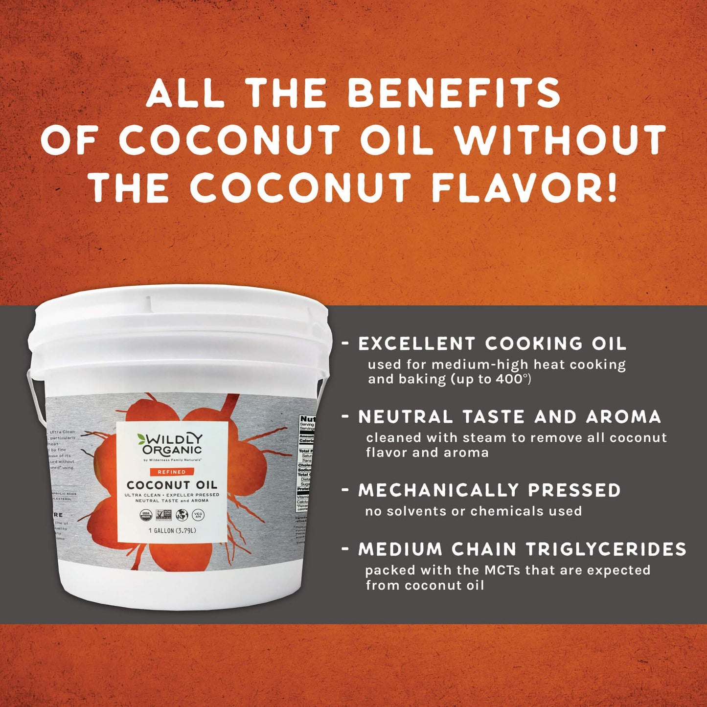Wildly Organic Refined Coconut Oil 128 Fl Oz, 1 Gallon - Organic, Non-Gmo, Vegan, Rbd, Mct, No Coconut Flavor Or Aroma (Neutral