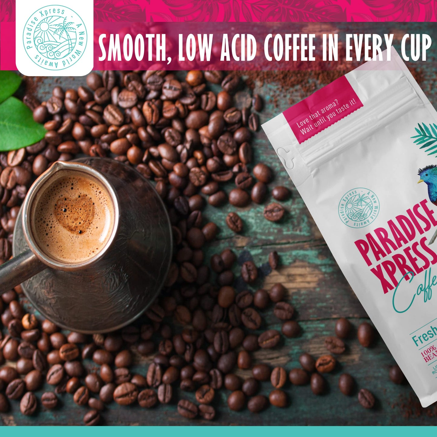 Paradise Xpress Low Acid Whole Coffee Beans, Medium Roast, 12 Ounce Pack