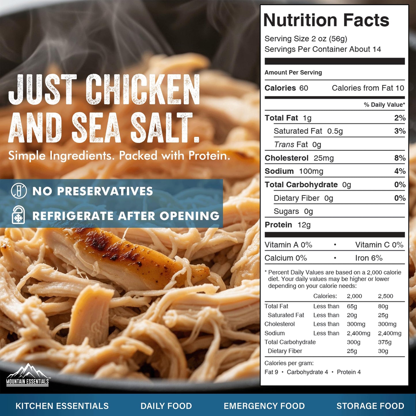 MOUNTAIN ESSENTIALS Fully Cooked Chicken, Canned White Meat, Pack of 6, 28 Oz, 5-Year Shelf Life, Made in USA