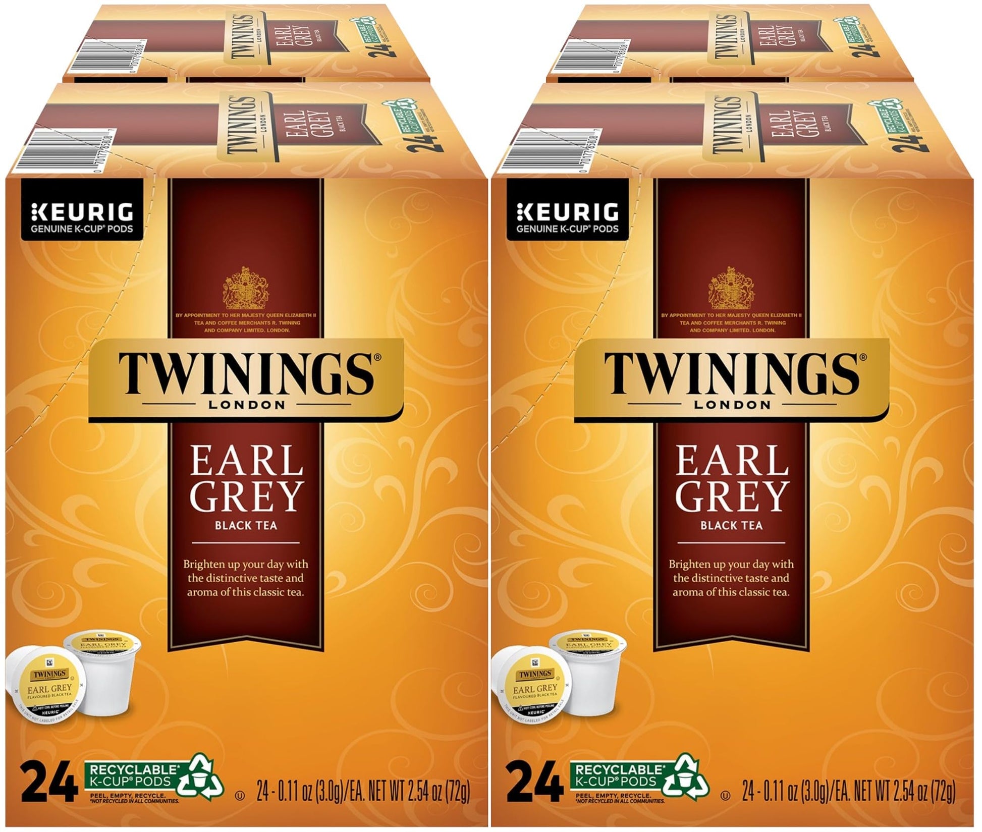 Twinings Earl Grey K-Cup Pods For Keurig, Caffeinated Black Tea Flavoured With Citrus And Bergamot, 24 Count (Pack Of 4)