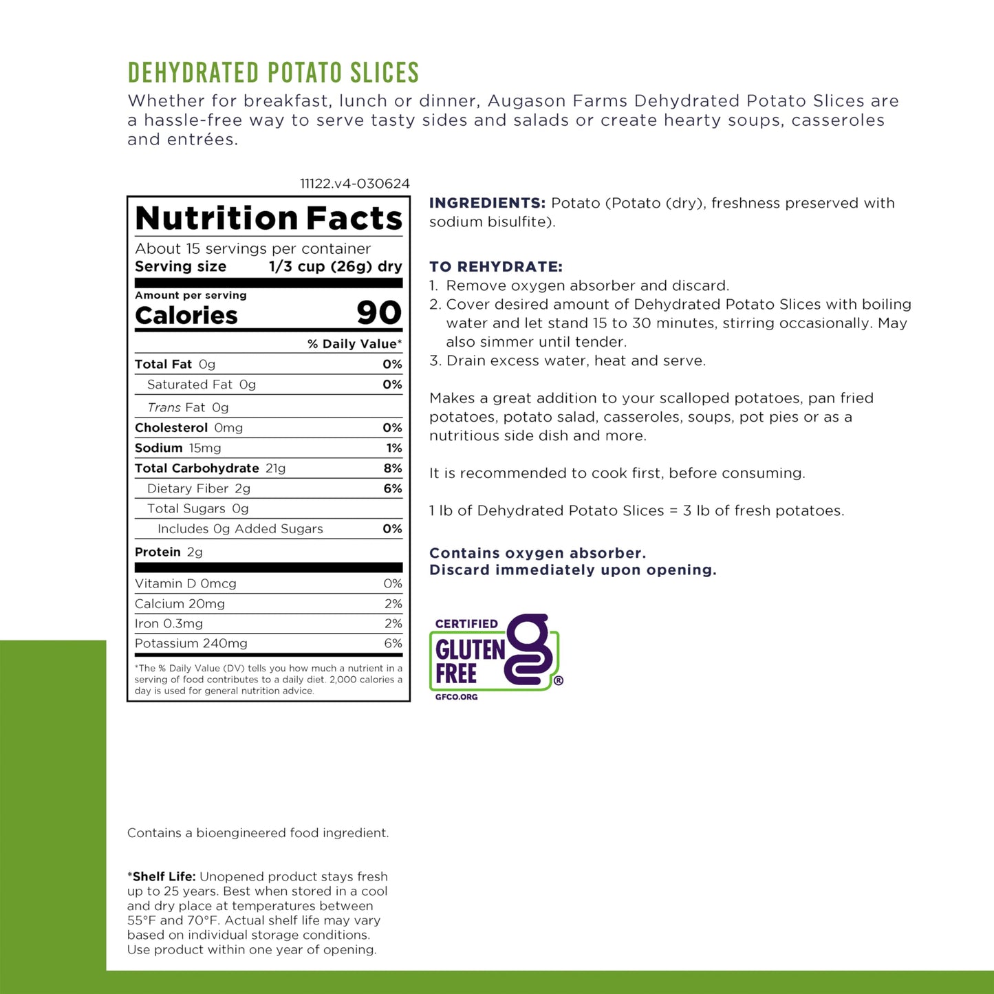 Augason Farms Dehydrated Potato Slices Can, Emergency Food Supply, Everyday Meals, 15 Servings