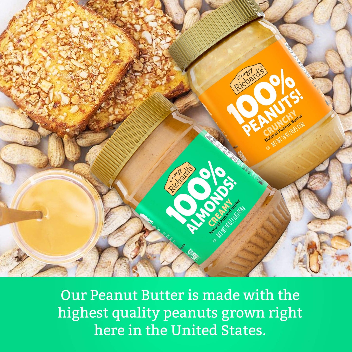 Crazy Richards 100% All-Natural Crunchy Vegan Peanut Butter with No Added Sugar and Non-GMO (16 Ounce, Pack of 6)