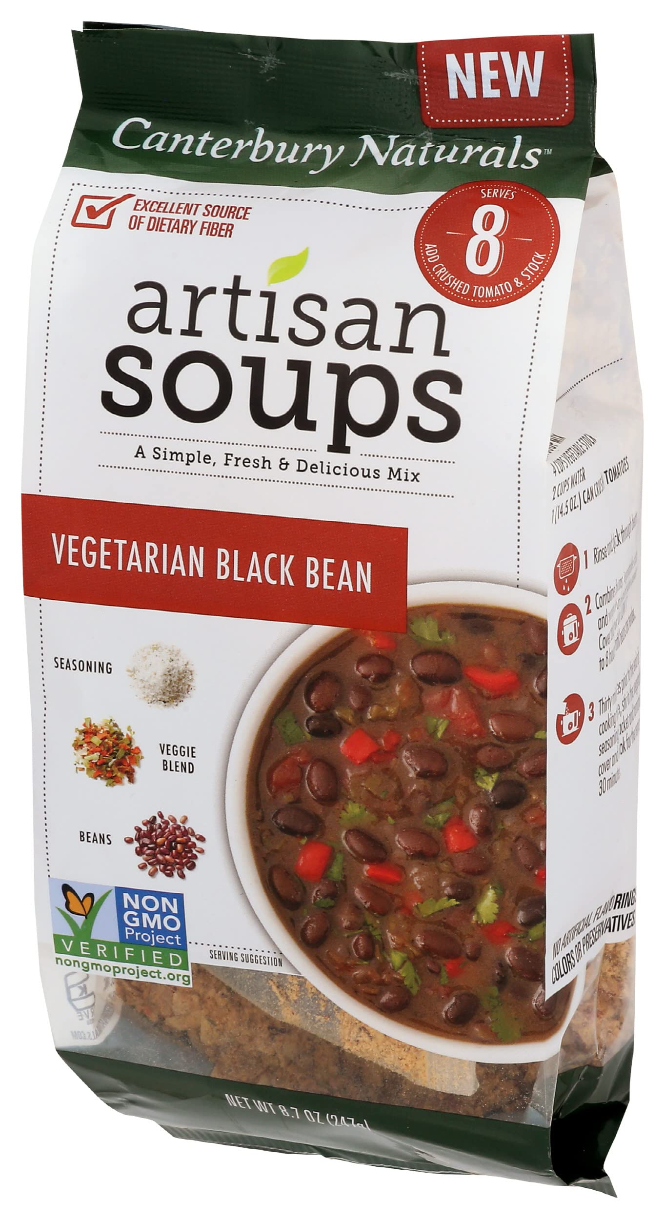 Canterbury Naturals Artisan Soup Mix, Vegetarian Black Bean Soup Mix, Non-GMO, Makes 8 Servings, 8.7-Ounce Bag (Pack of 3)