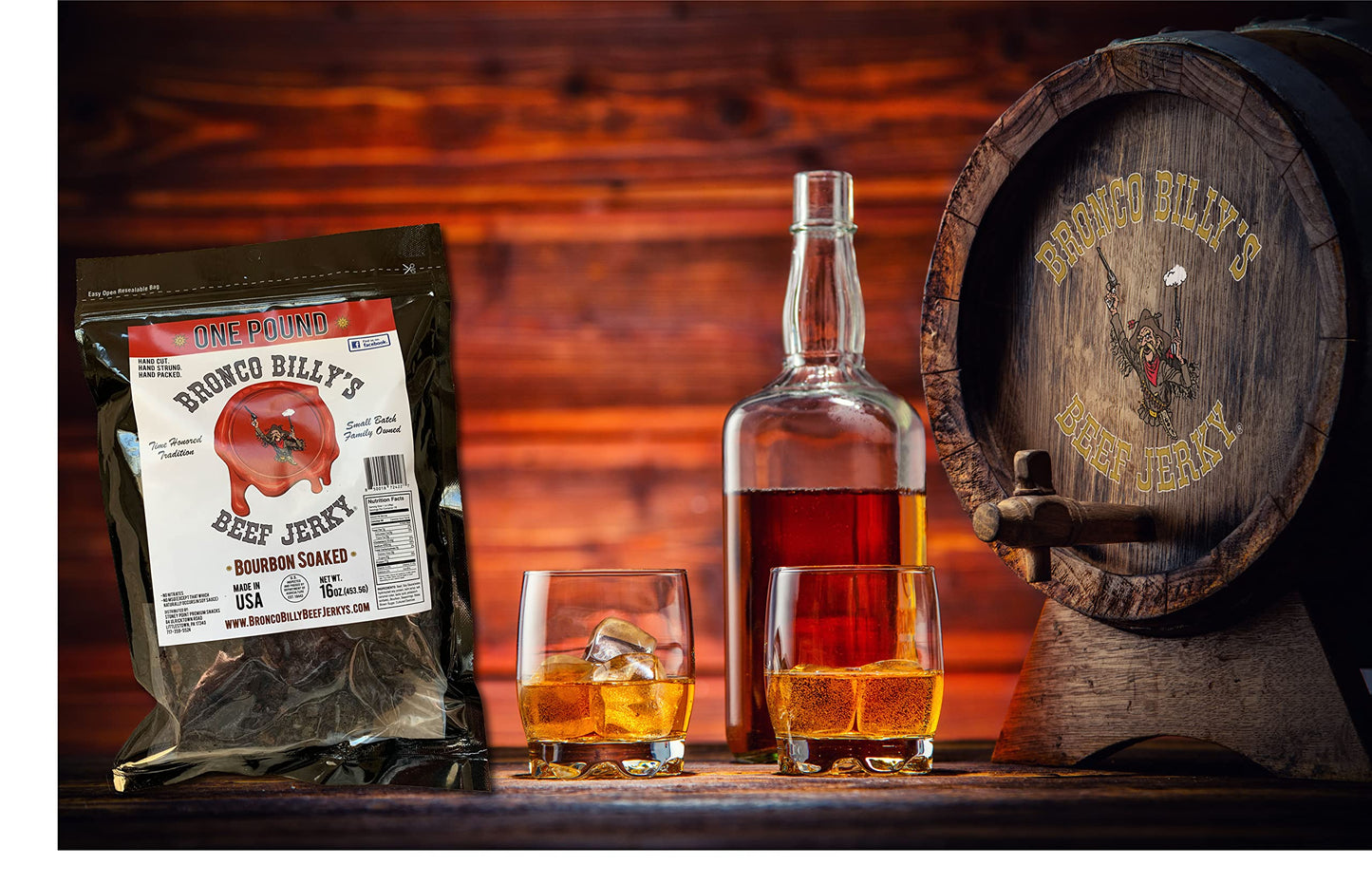 Bronco Billys Beef Jerky spirit-inspired flavor Soaked, 16 Ounce Resealable Bag