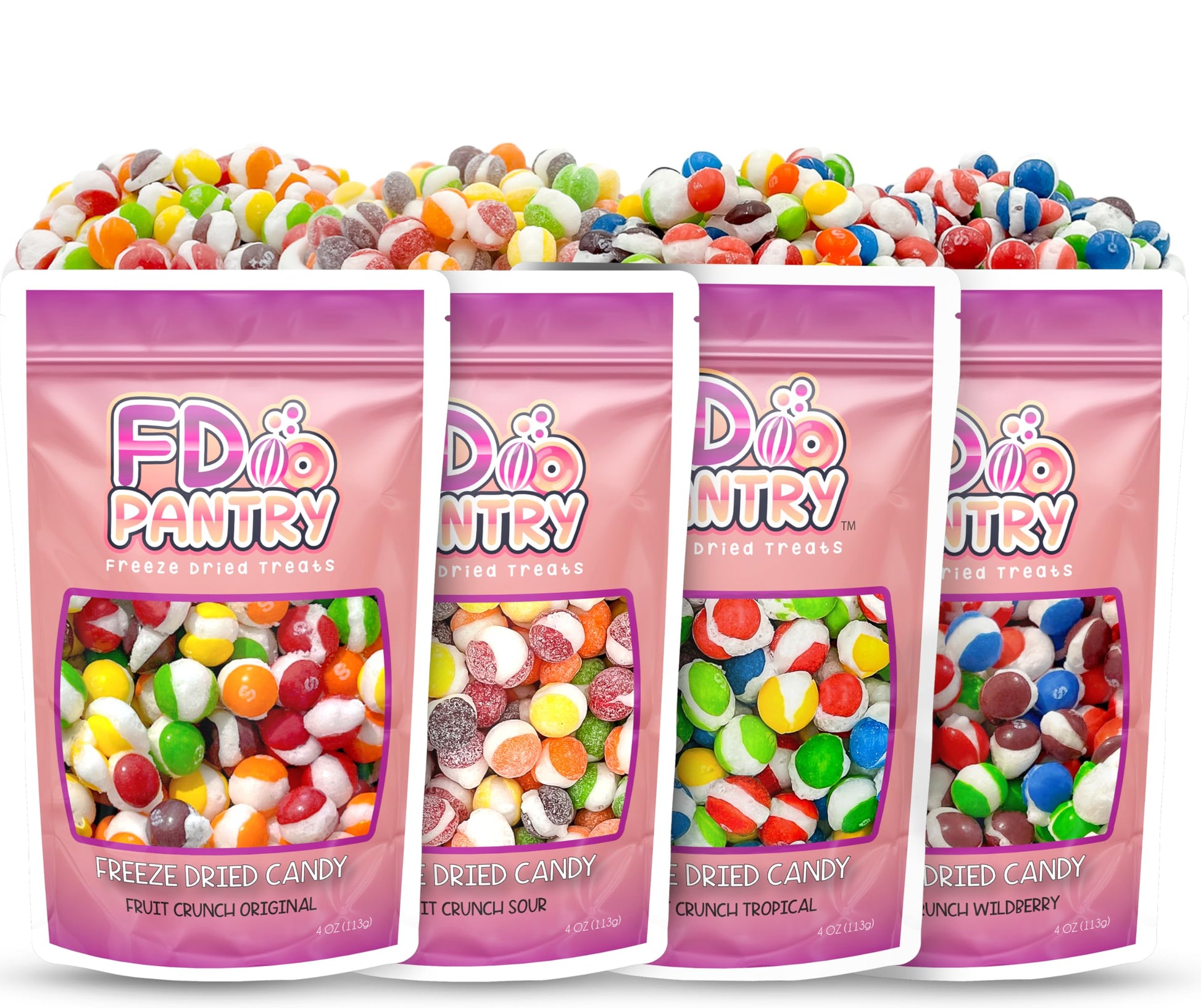 Freeze Dried Candy Variety Pack - Fruit Crunch 4 Pack, Fruit Crunch Original, Wildberry, Sour, Tropical 4 Oz (4 Count) - Assortm