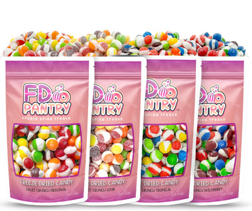 Freeze Dried Candy Variety Pack - Fruit Crunch 4 Pack, Fruit Crunch Original, Wildberry, Sour, Tropical 4 Oz (4 Count) - Assortm