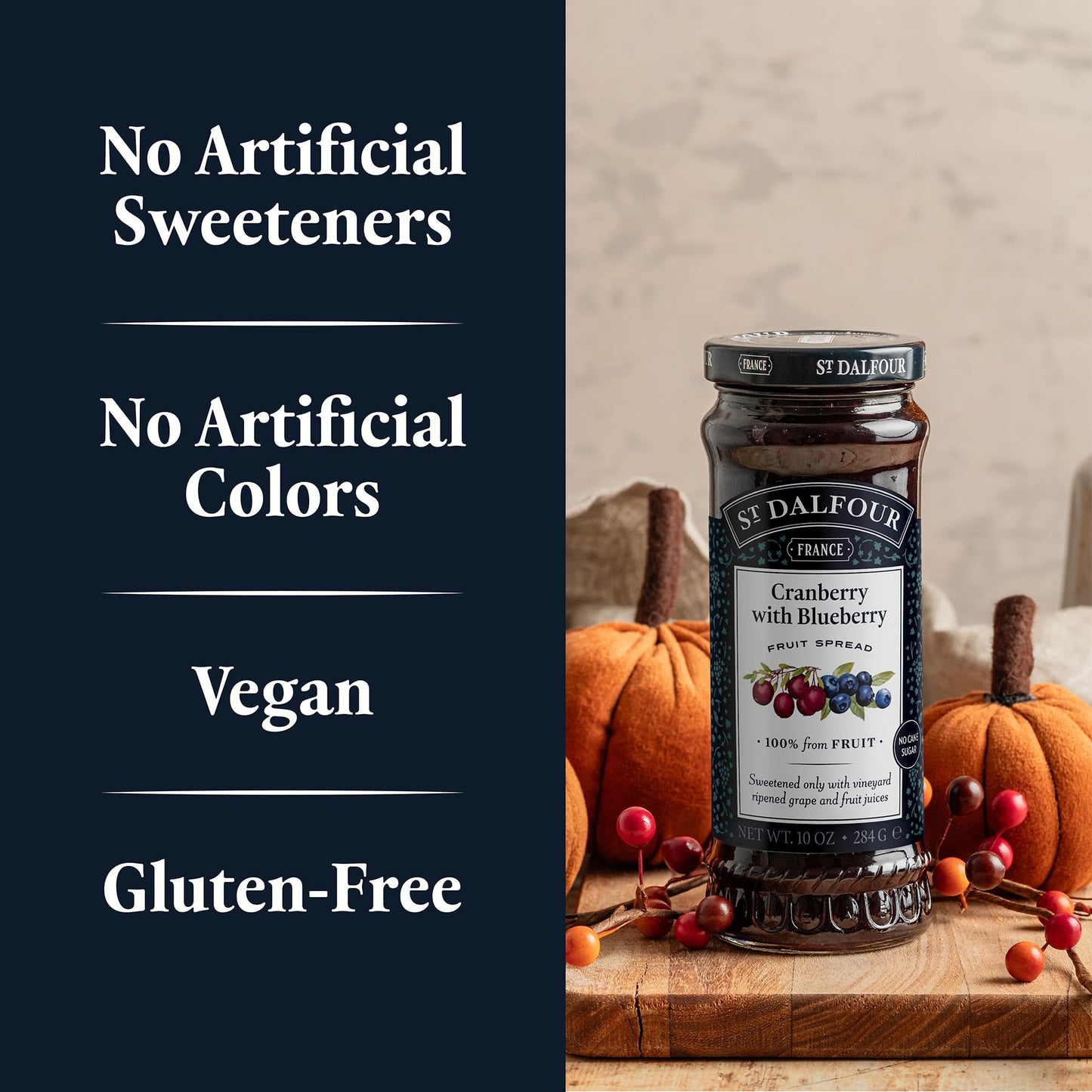 St. Dalfour Cranberry With Blueberry Fruit Spread - 10Oz - 100% From Fruit, No Artificial Ingredients, Non-Gmo, No Cane Sugars,