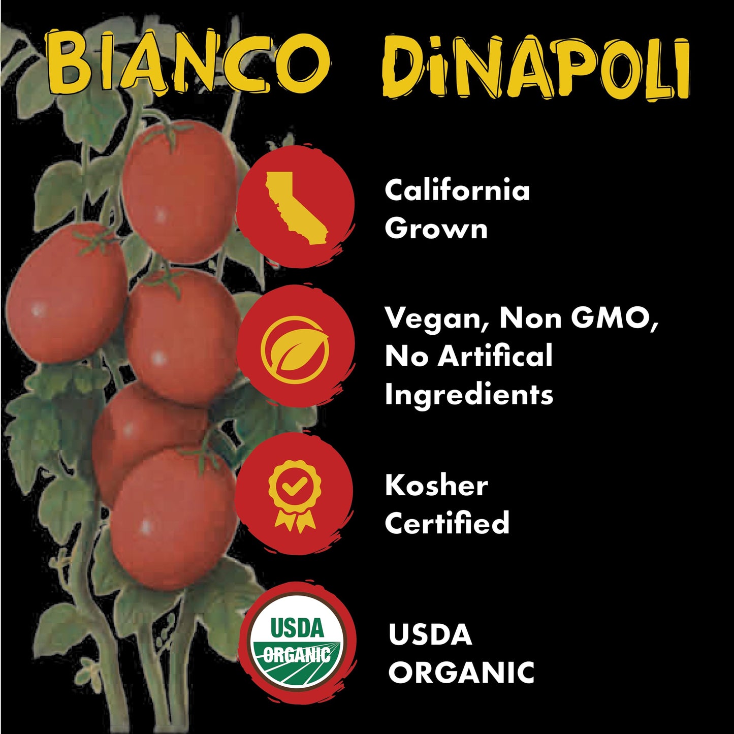 Bianco DiNapoli Organic NY Style Pizza Sauce  15 Oz (Pack of 8)  Vine Ripened California Grown Tomatoes  with Garlic  Spices  & Extra Virgin Olive Oil  Perfect for Homemade Pizza