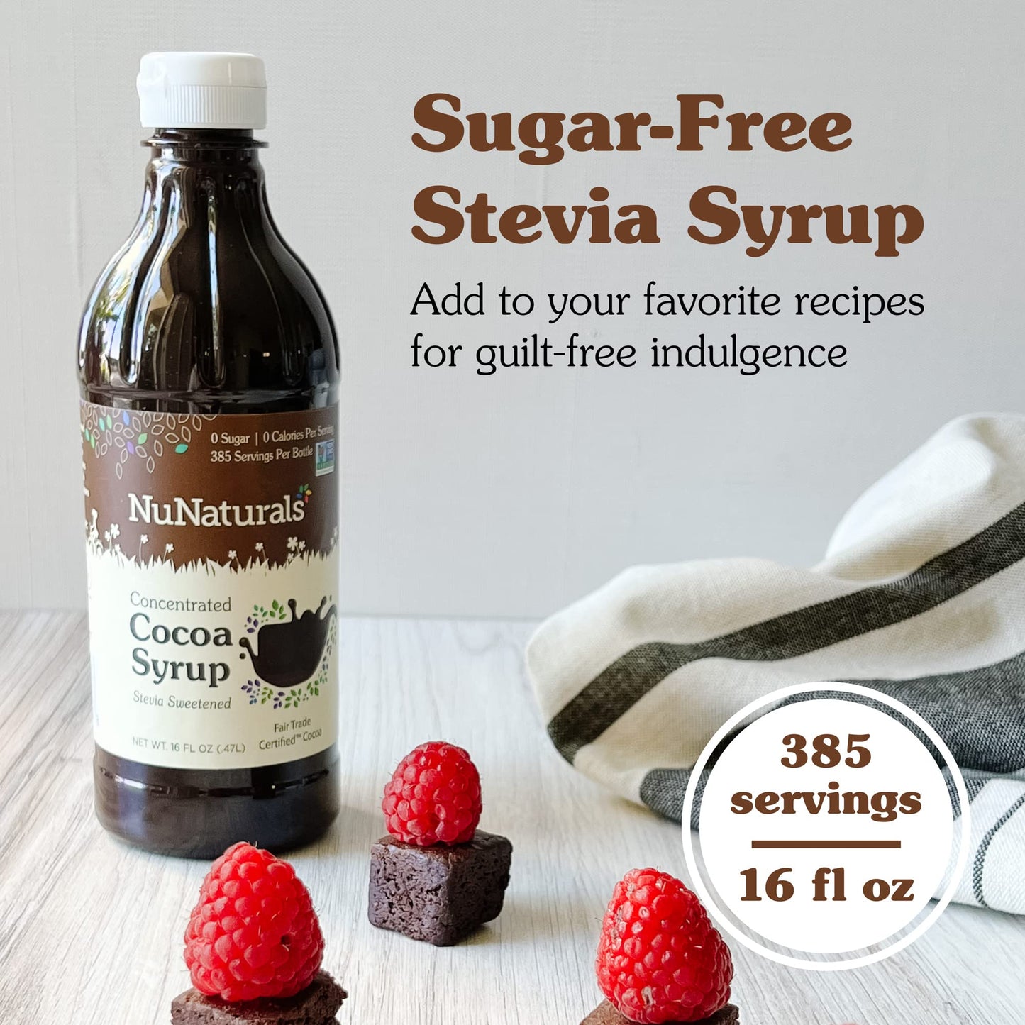 NuNaturals Stevia Syrup, Sugar-Free Sweetener, Plant-Based Sugar Substitute, Zero Calorie, Sugar-Free Syrup, Chocolate, 16 oz