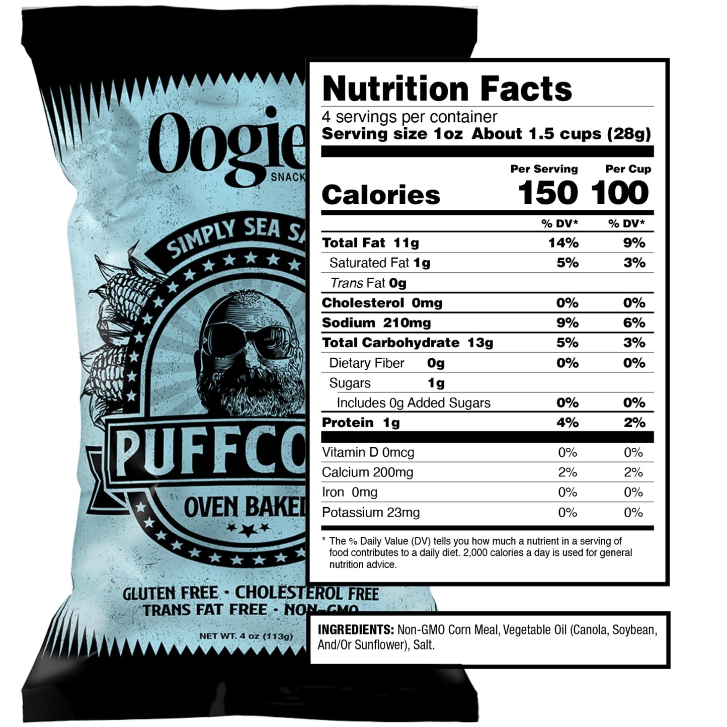 Oogies Gourmet Puffcorn 4 Pack - Classic Butter & Simply Sea Salt, Gluten Free, 4 Ounce Bags