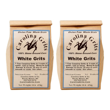 Carolina Grits Company Traditionally Stone Ground Carolina White Grits, non-GMO, Whole Grain and Gluten Free - 2 Packs (2 Pounds