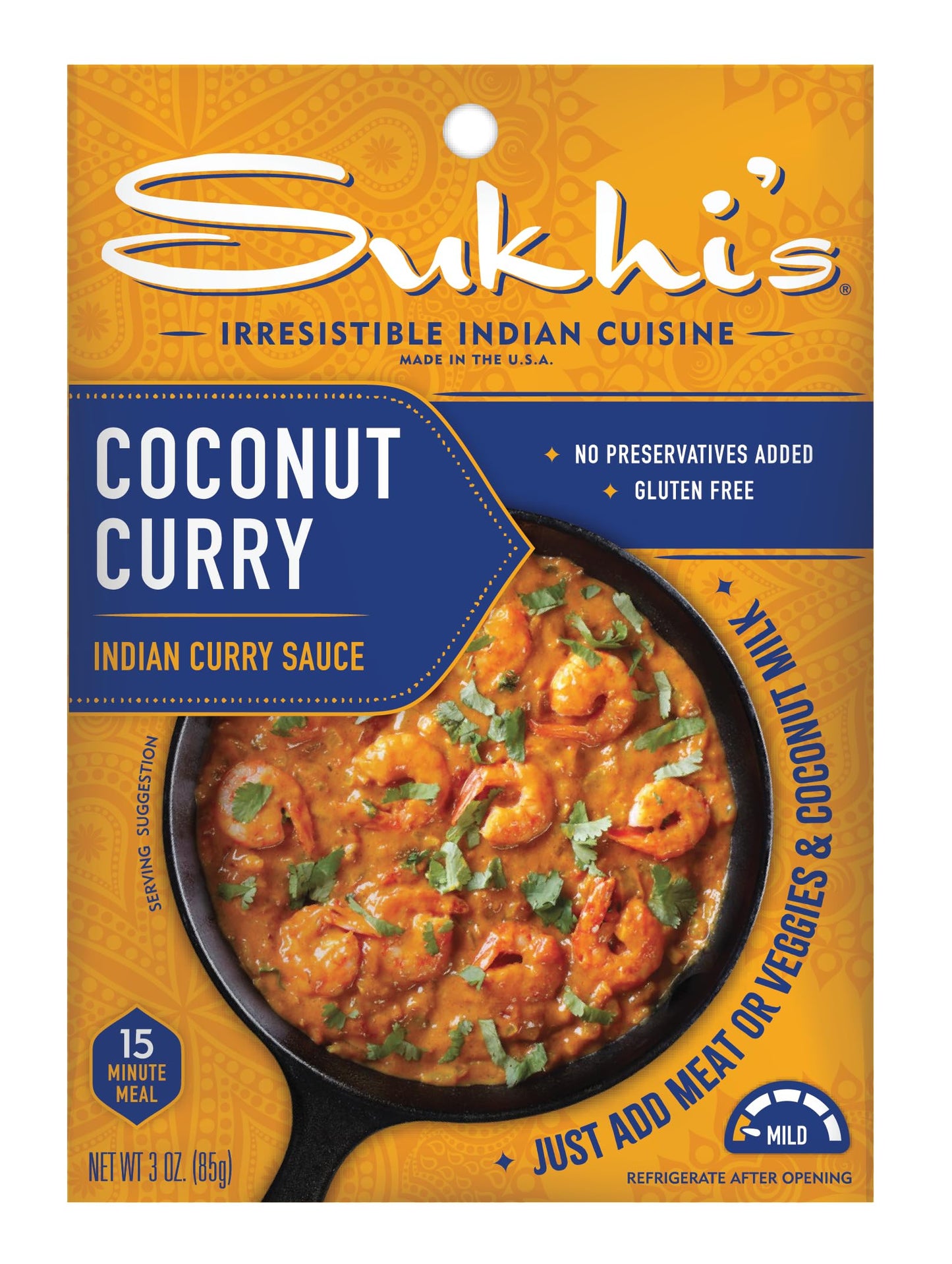 Sukhi's Indian Curry Sauce - Coconut Curry Sauce 3oz (Pack of 6) 84 Servings - Gluten Free Indian Sauce Indian Simmer Sauce