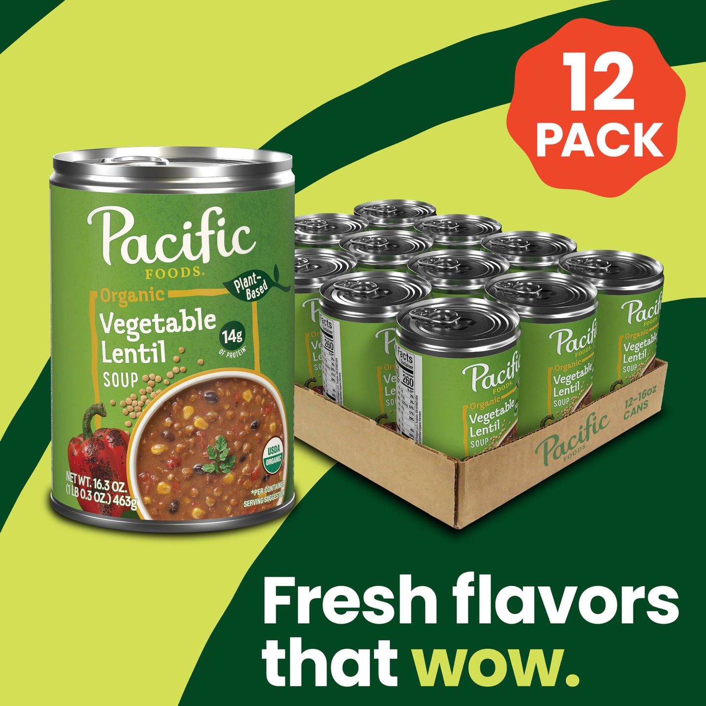Pacific Foods Organic Vegetable Lentil Soup, Plant Based, 16.3 Oz Can (Case Of 12)