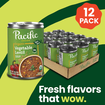 Pacific Foods Organic Vegetable Lentil Soup, Plant Based, 16.3 Oz Can (Case Of 12)