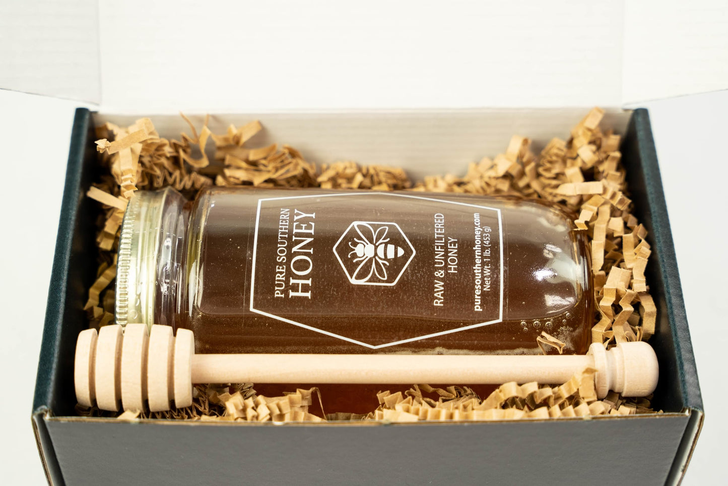 100% Authentic, Usa - Made Raw Unfiltered Gourmet Honey Gift Box With Dipper By Pure Southern Honey [ 1 Lb] - Unheated - Non - G