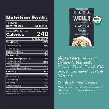 Wella Cereal Oatmeal Alternative, Gluten-Free Breakfast Hot Cereal, Grain-Free Paleo Organic Vegan High Protein Superfood, Plant