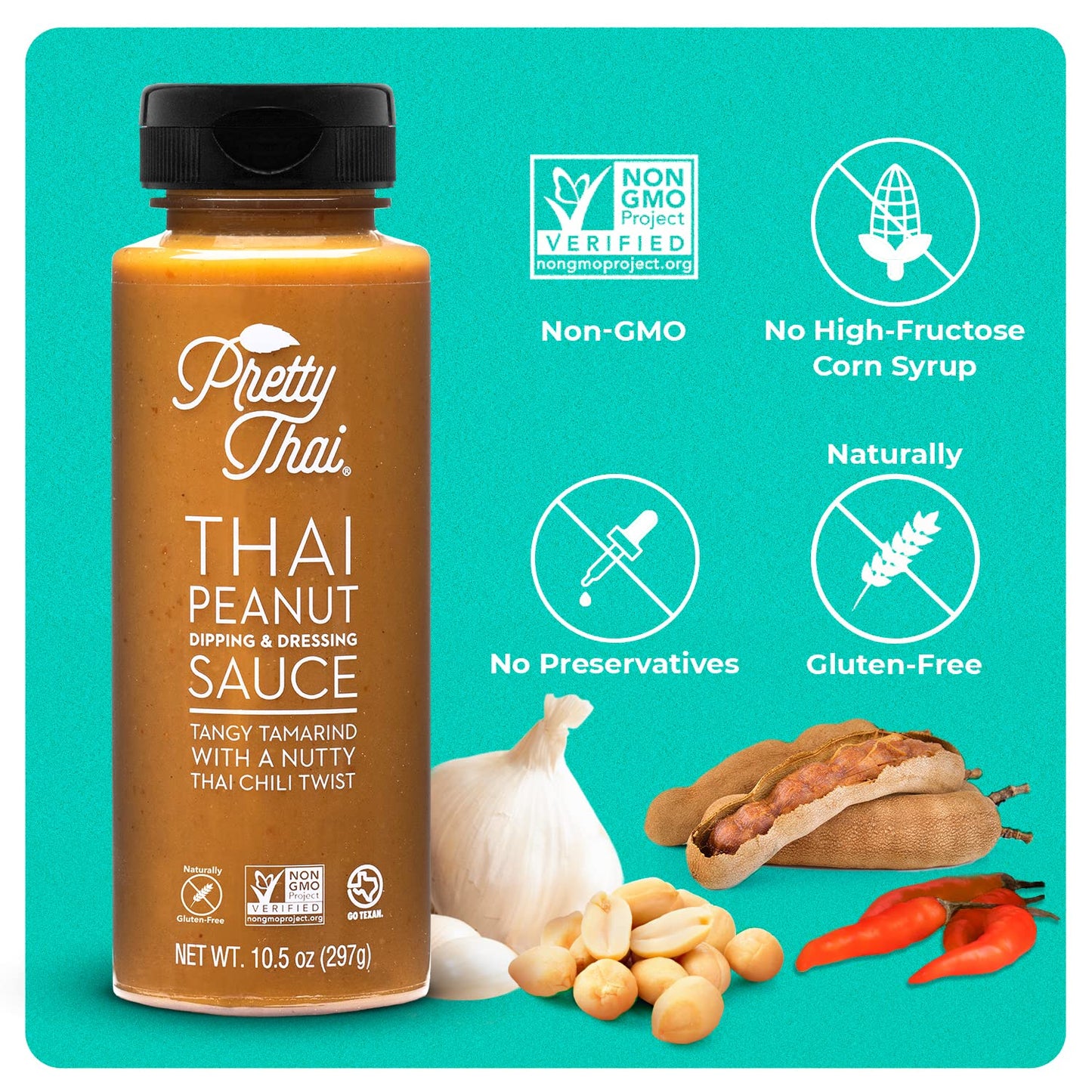 Pretty Thai Peanut Sauce  Gluten Free Certified Non-GMO Vegan Authentic Stir Fry  Dressing  Rice Seasoning  Condiment & Dipping Sauce  100% Natural