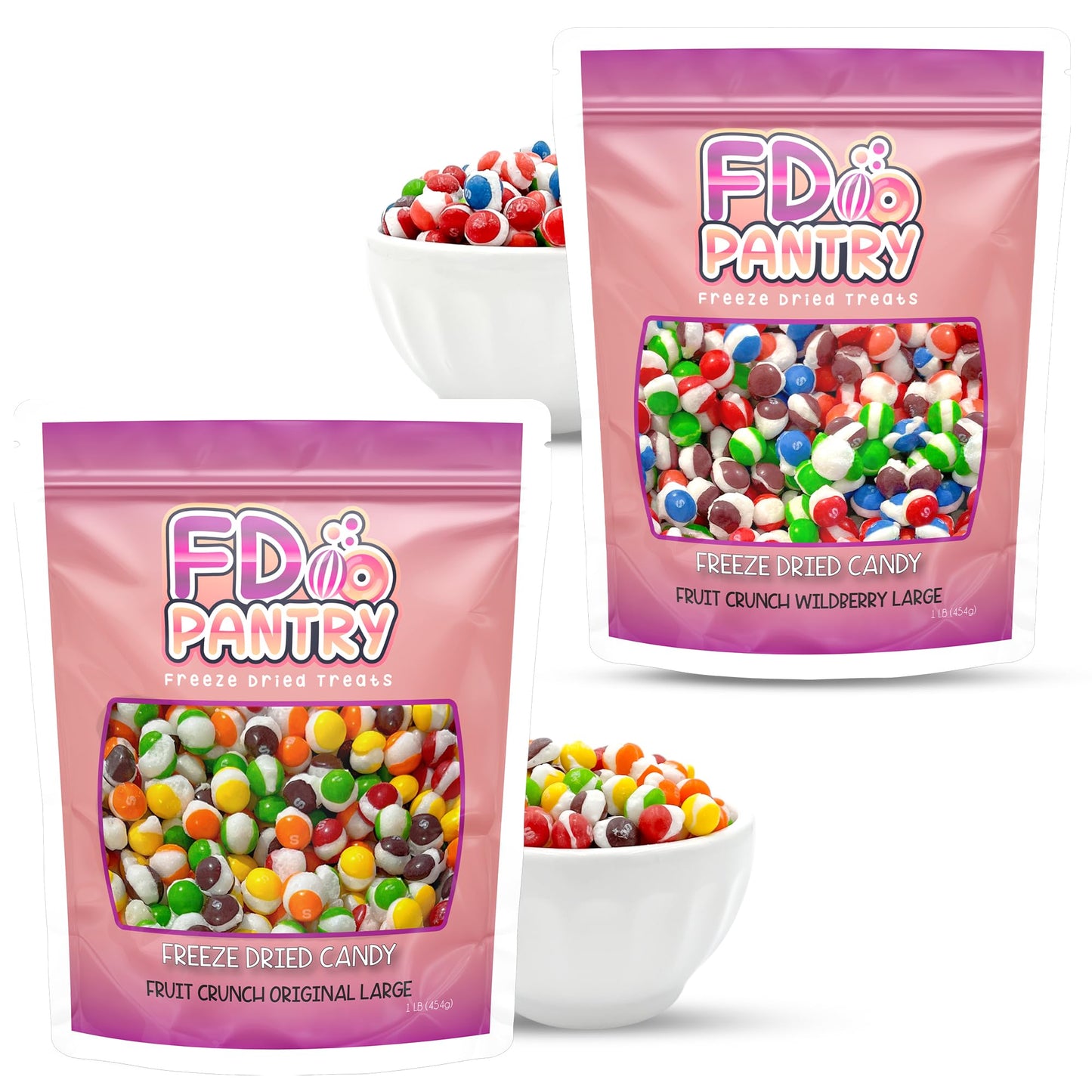 FD Pantry Freeze Dried Candy Variety Pack - 2 Pack, 2 Pounds - Original Rainbow & Wildberry Fruit Crunch