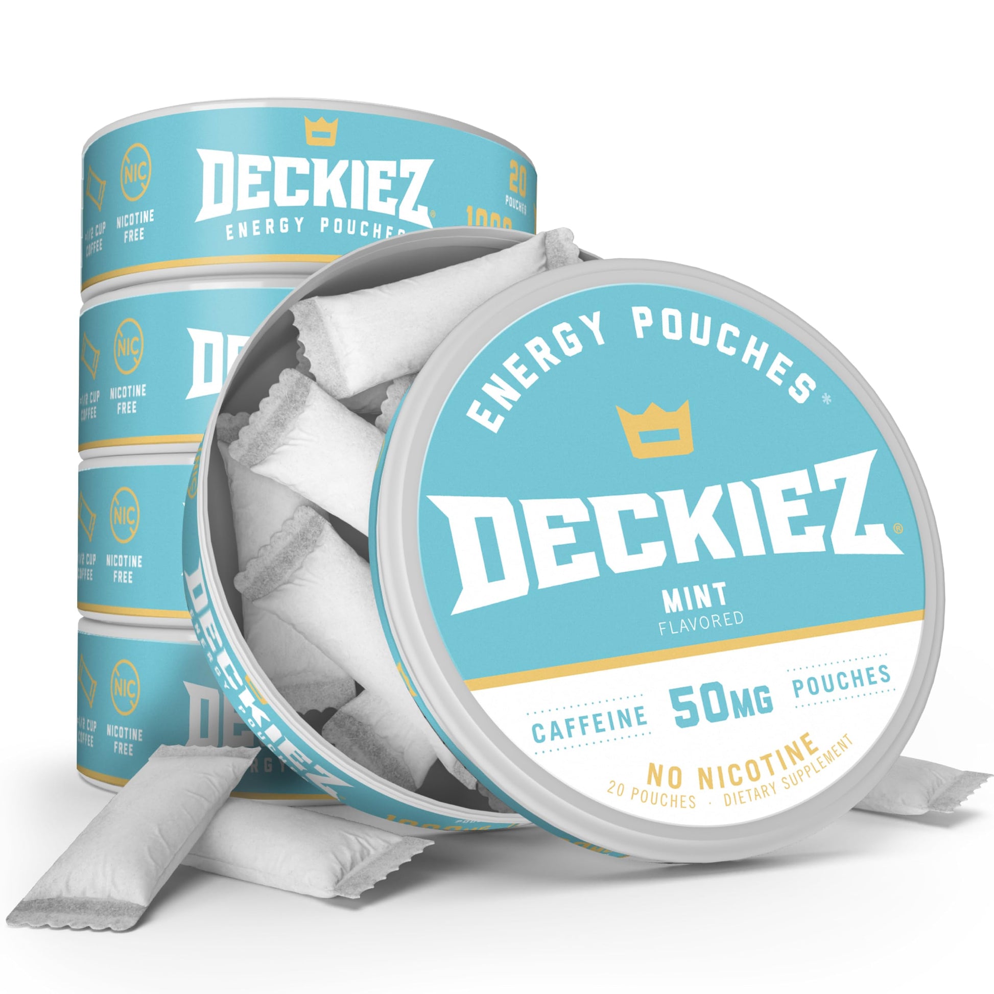 Deckiez Energy Pouches  5 Cans (100 Pouches)  Sugar Free Energy Blend Dietary Support  Coffee Pouches & Energy Drink Alternative  50Mg Energy Blend Pouches  Mint Flavor