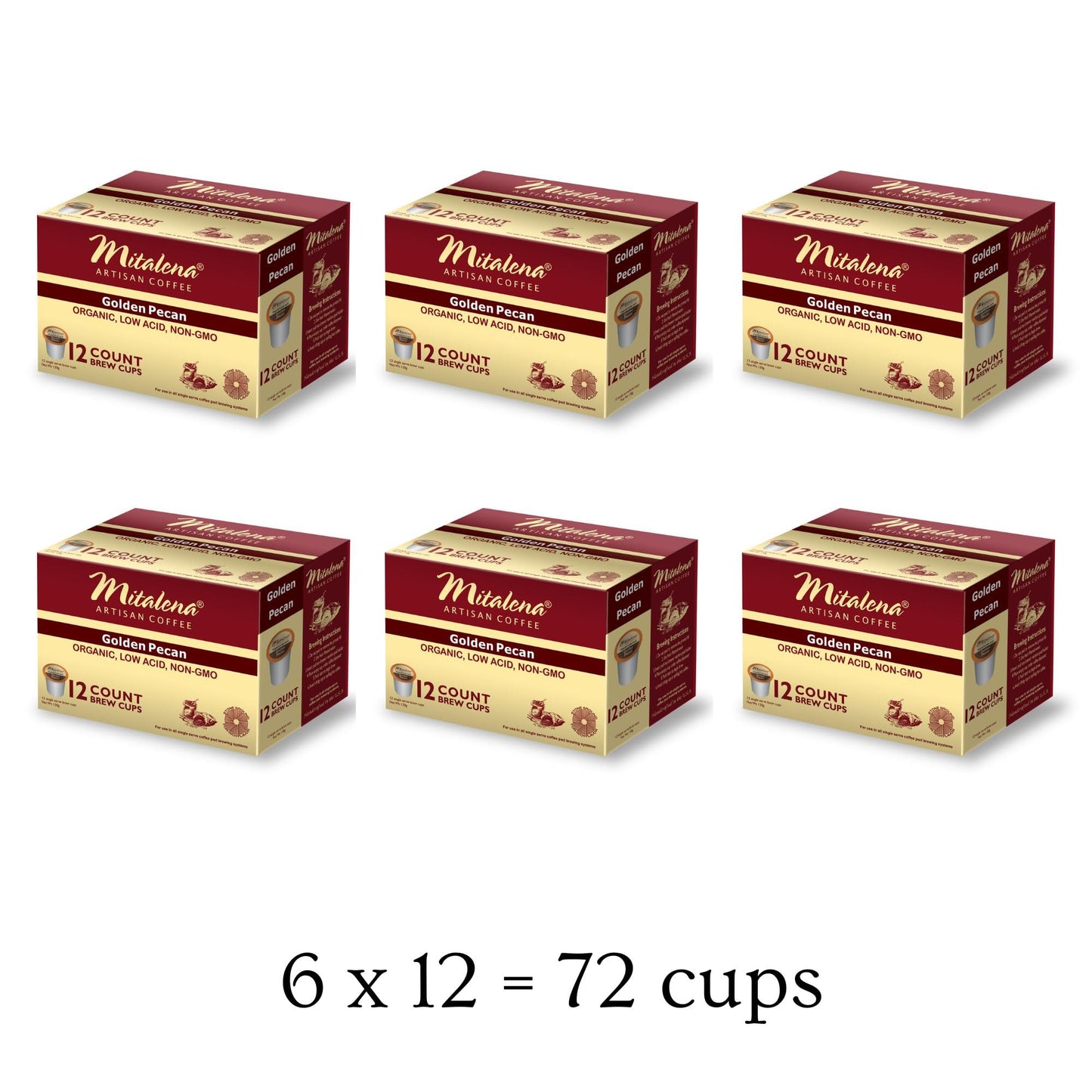 Mitalena Gourmet Coffee Golden Pecan Low Acid Coffee Pods, Medium Roast K Cups, Vanilla & Pecan Flavor, 12 Count
