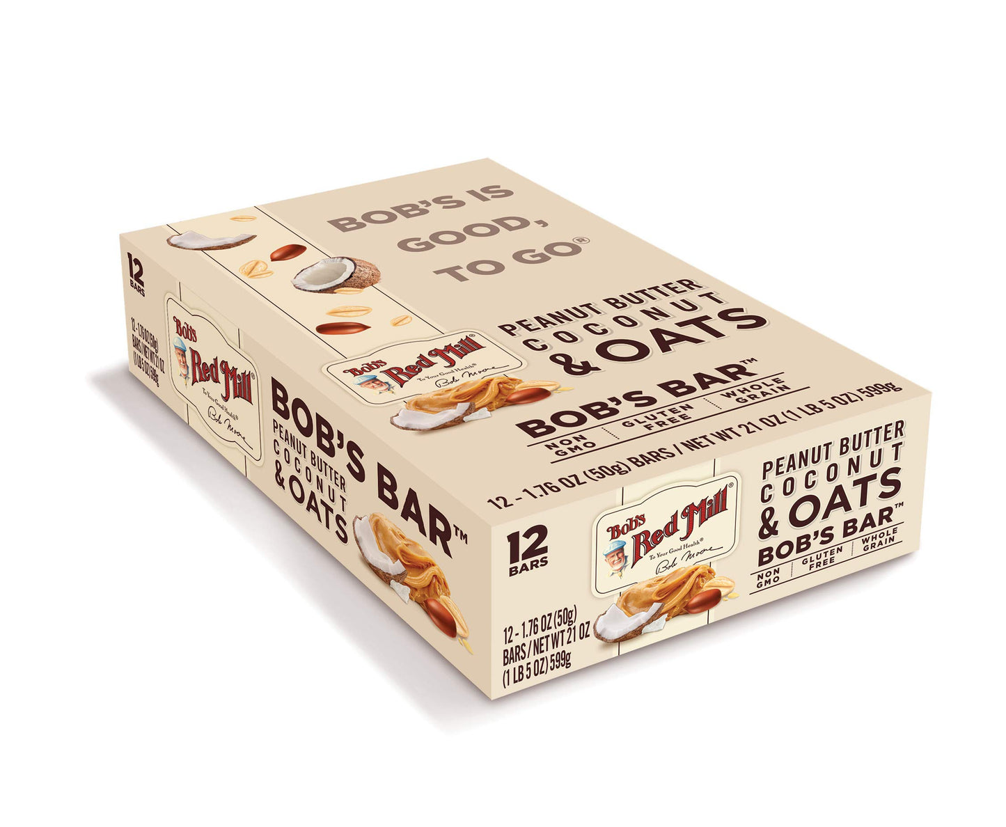 Bob'S Red Mill 12Pk Peanut Butter Coconut & Oats Bar, 12 Bars (Pack Of 1) - Non Gmo, Gluten Free, Kosher