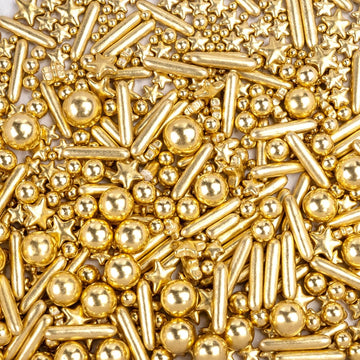 Dazzjoy Edible Gold Pearl Sprinkles, Sugar Candy Pearls, Food Grade, 130G/4.58Oz, Gold Star Pearls Sprinkles For Cake Decorating