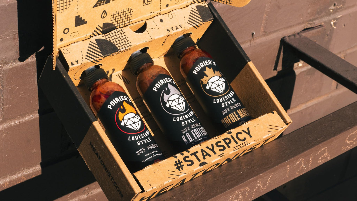 Dustin Poirier's Louisiana Style Hot Sauce Trio by Heartbeat, Fiery Trifecta Made with Natural Ingredients: The Original Louisia