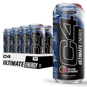 Cellucor C4 Ultimate Pre Workout Energy Drink, 300mg Caffeine, Sugar Free, Freedom Ice, 16 Fl Oz (Pack of 12)