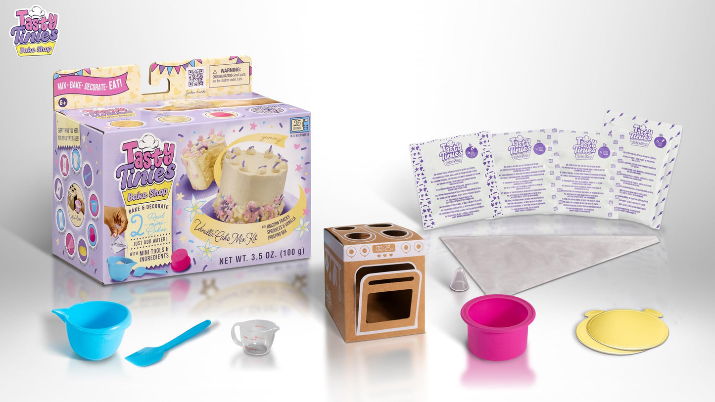 Goliath Tasty Tinies Bake Shop Vanilla Cake Mix Kit with Unicorn Tracks Sprinkles & Vanilla Frosting Mix | Bake & Decorate 2 Rea