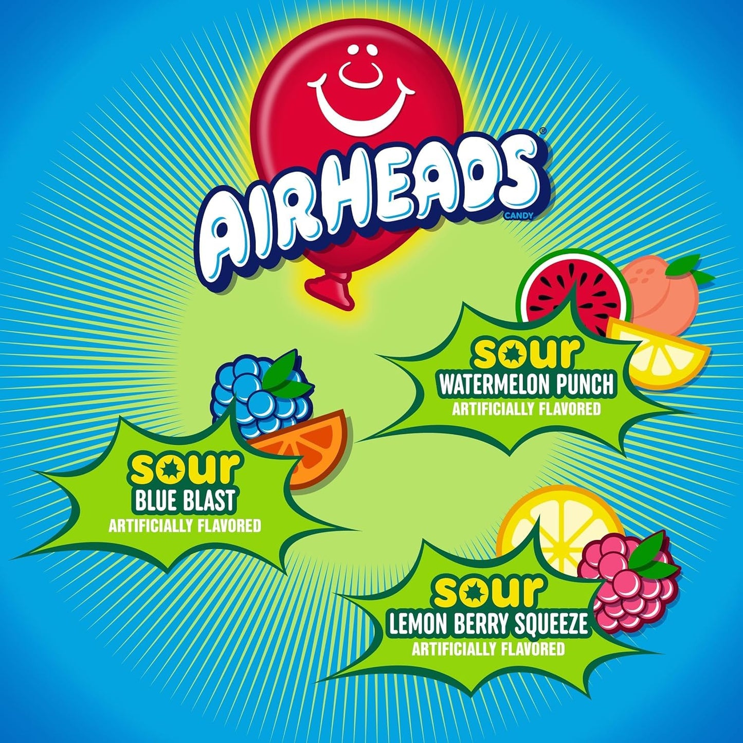 Airheads Mini SOUR Bars, Sour Watermelon Punch, Blue Blast, Lemon Berry Squeeze, 5lb Bulk Bag