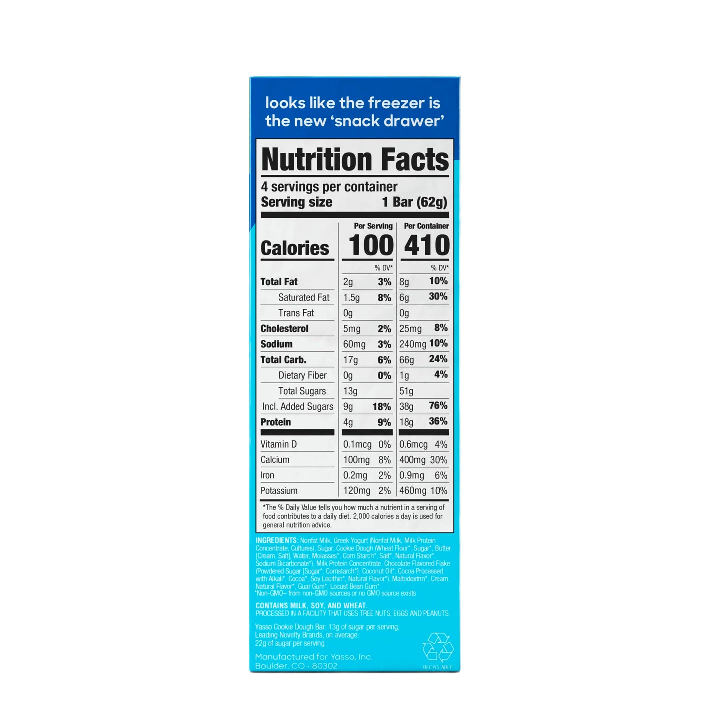 Yasso Chocolate Chip Cookie Dough Frozen Greek Yogurt Bars, 4 pk, 3.5 Fl Oz each