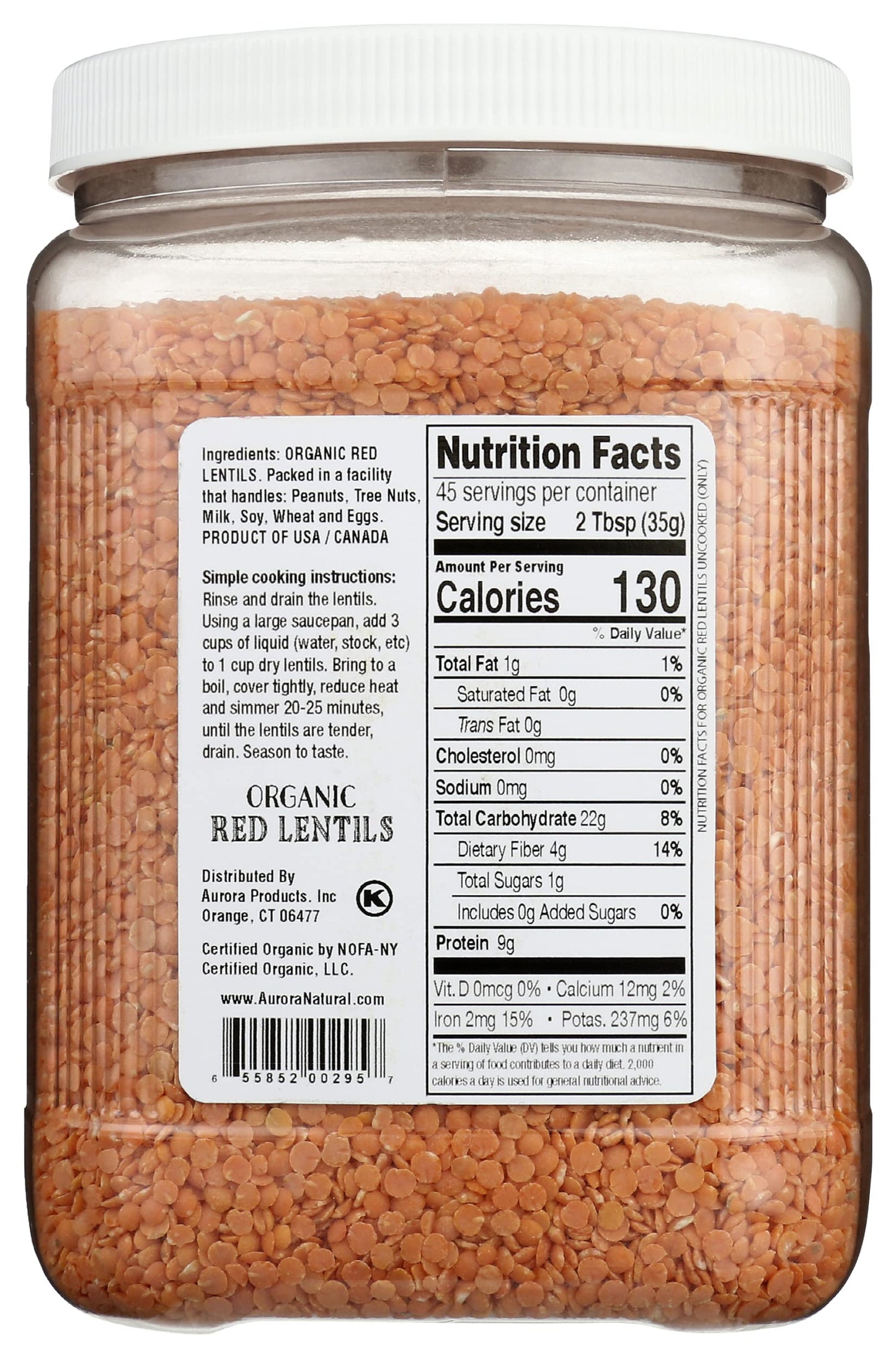 Aurora Products Organic Red Lentils, 56 Oz