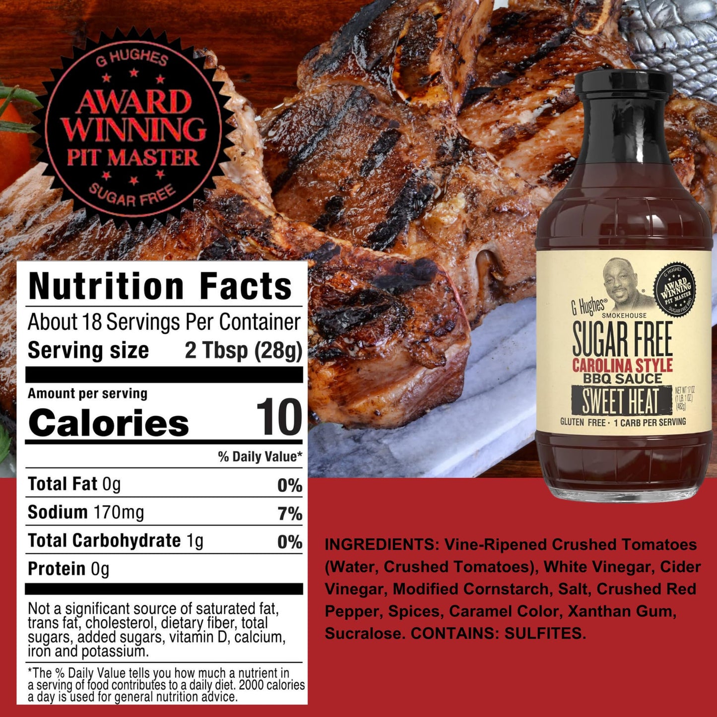 G Hughes Sugar Free Mesquite, Sweet Heat, Sweet & Spicy BBQ Sauce Variety Pack - Gluten Free Sauces, Sugar Free BBQ Sauces - 18