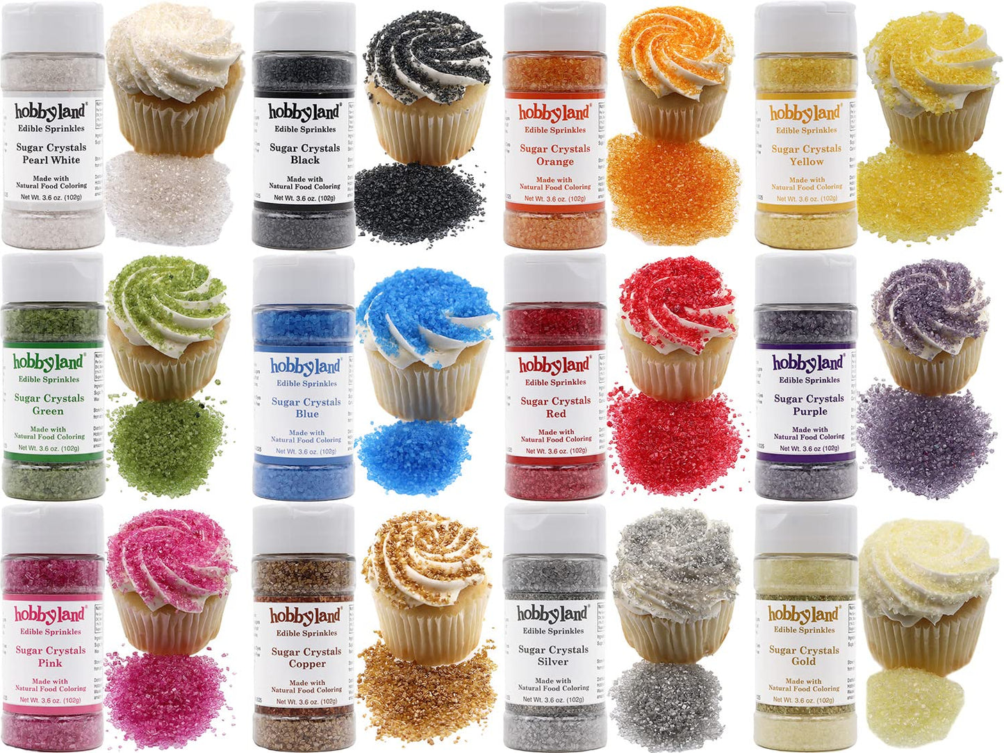 Hobbyland Natural Colored Decorating Sugar Crystals (Pearl White) Made With Natural Food Coloring, Handcrafted Color, Large Size