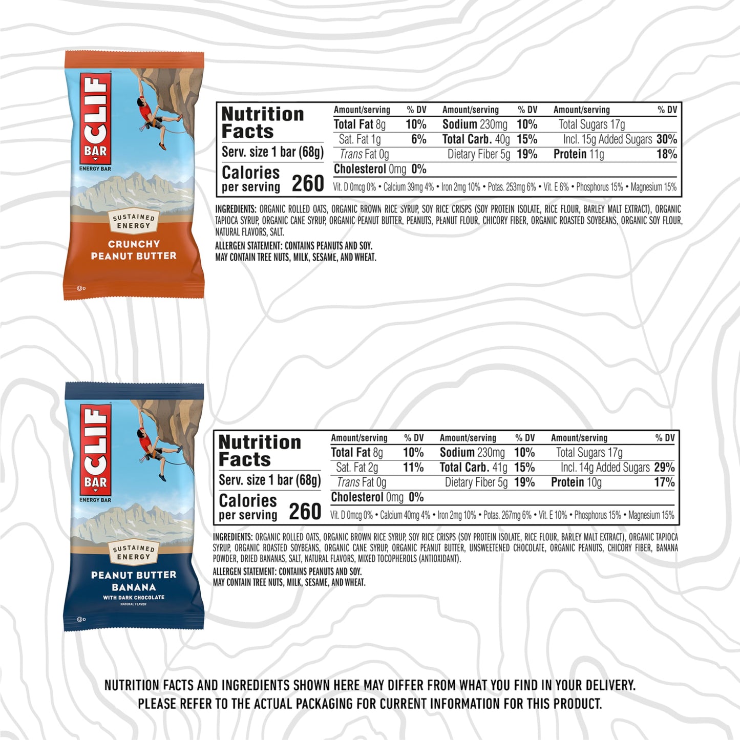 Clif Bar - Energy Protein Bars - Crunchy Peanut Butter And Peanut Butter Banana With Dark Chocolate - Variety Pack - Made With Organic Oats - Energy Bars - Non-Gmo - (20 Pack)