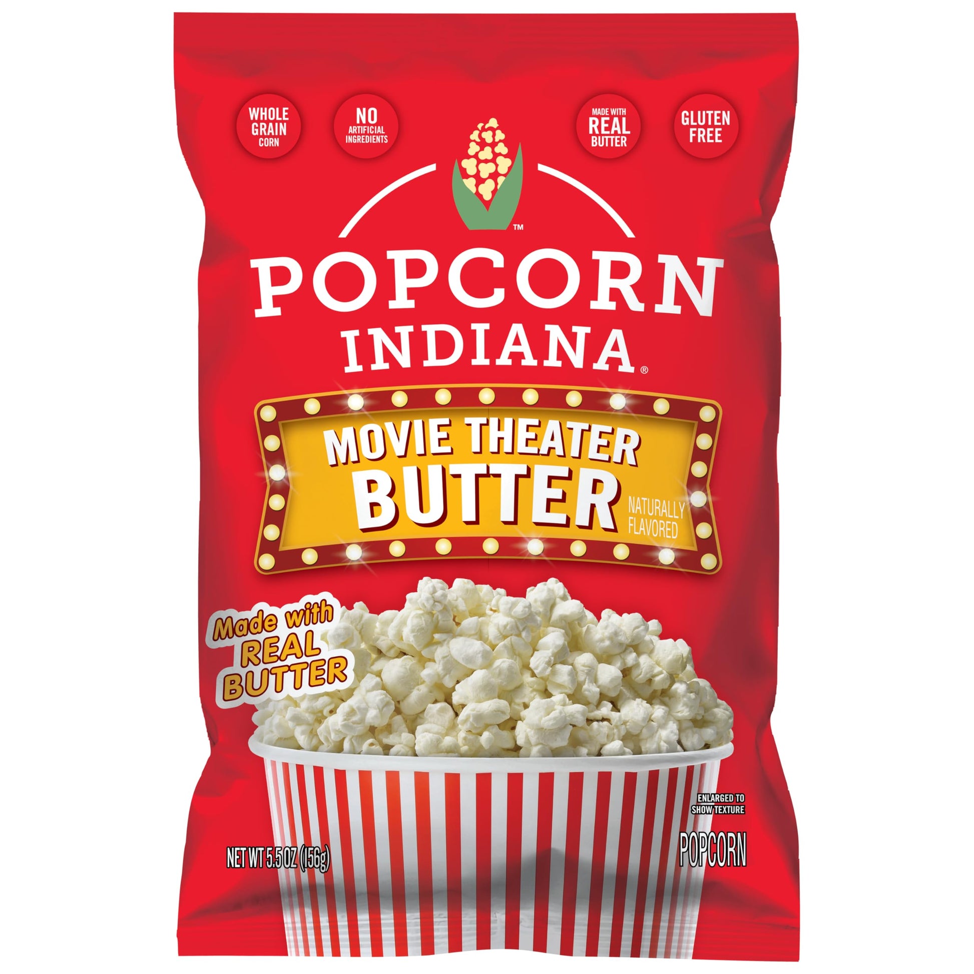 Popcorn Indiana Movie Theater Butter Popcorn (3 oz Bags - 6 Pack) Pre-Popped Popcorn Made with Real Butter, Gluten Free, No Arti