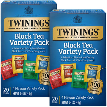 Twinings Black Tea Variety 2-Pack with Earl Grey Tea, English Breakfast Tea, Irish Breakfast Tea, and Lady Grey Tea Bags, Indivi