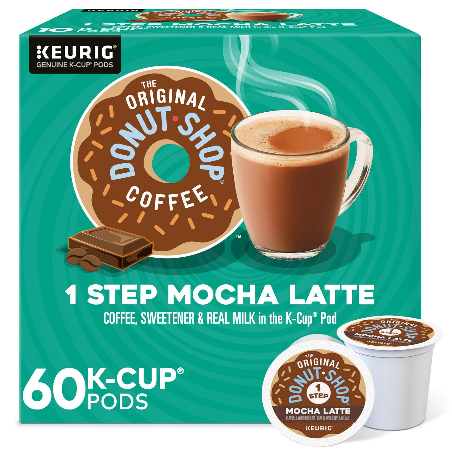 The Original Donut Shop Mocha One-Step Latte, Single Serve Coffee K-Cup Pod, Flavored Coffee, 60 Count (6 Packs Of 10)