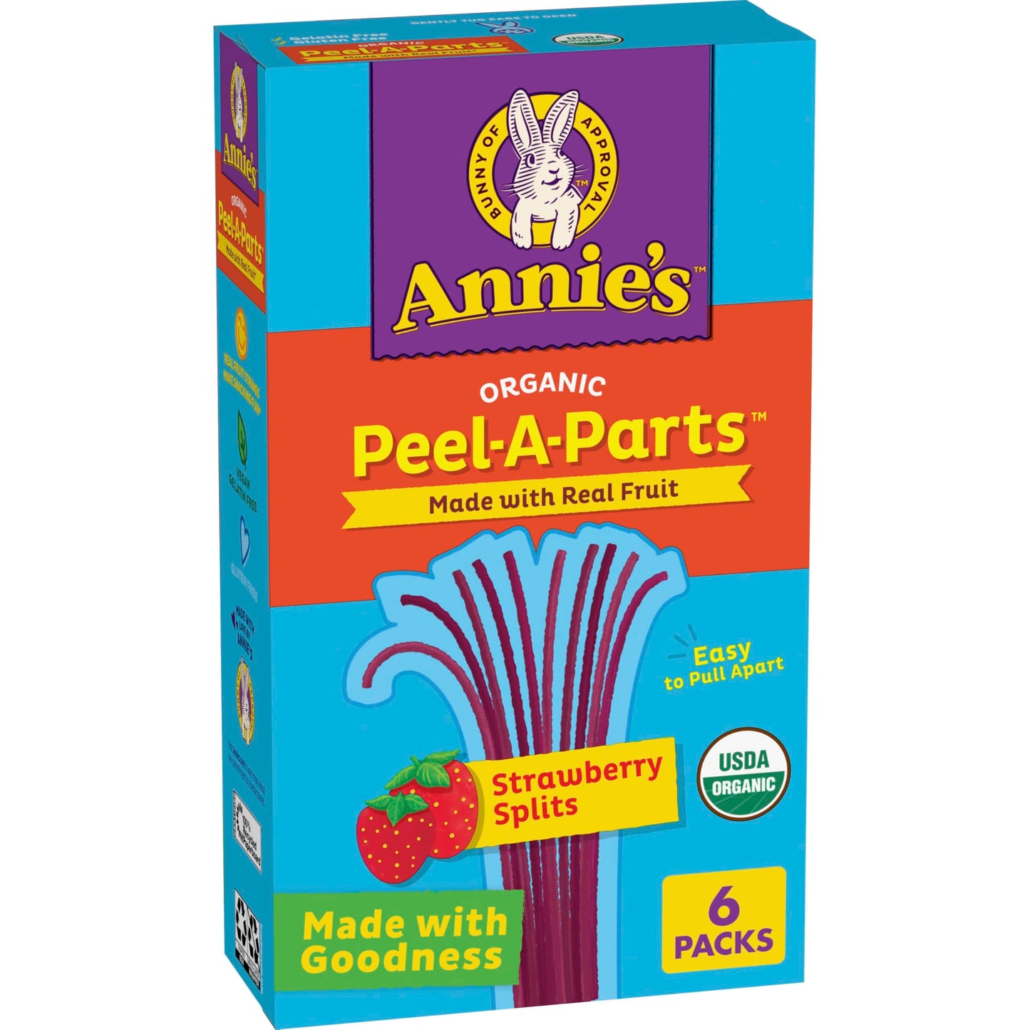 Annies Organic Fruit Flavored Snacks, Strawberry Splits, Gluten Free, 6 Count, 3.3 oz
