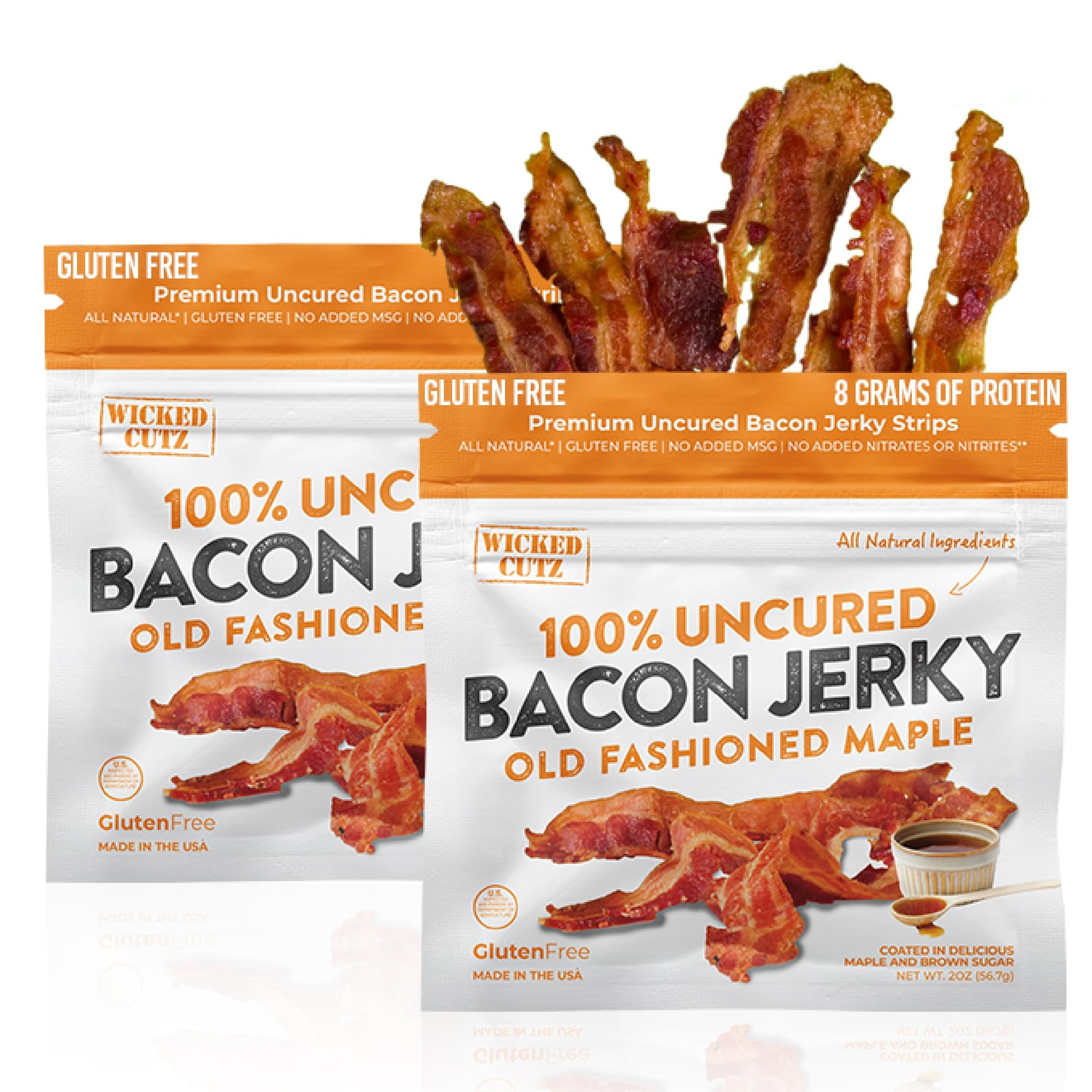 Old Fashioned Maple Bacon Jerky, Candied Jerky With 16G Protein Per Bag, Tender & Easy To Chew Fully Cooked Bacon, Usa Made High Protein Carnivore Snacks (2 Bags)