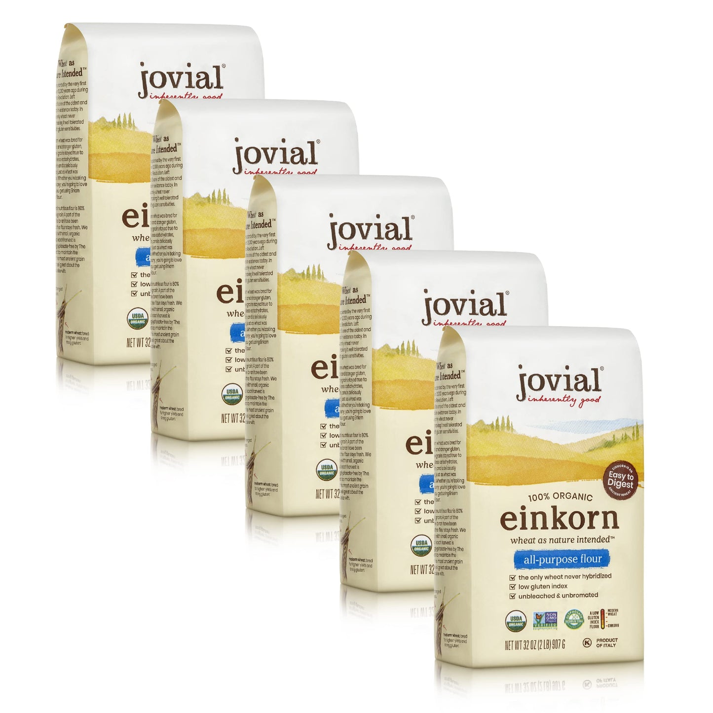 Jovial Organic Einkorn All Purpose Flour - High Protein, Non-GMO, 32 Oz, 5 Pack
