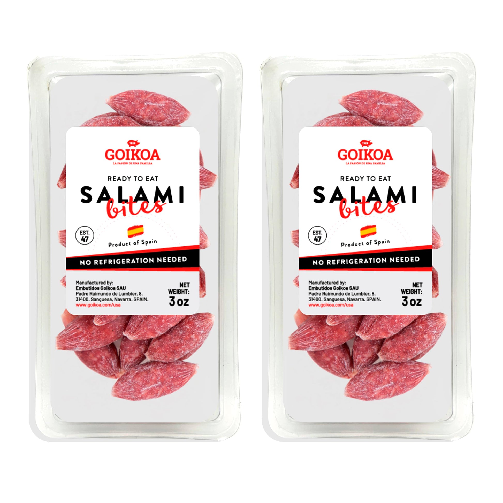 GOIKOA Salami Bites | Salchichon | Ready to Eat Snack | From Navarre, Spain | 3oz (85g) (Pack of 2)