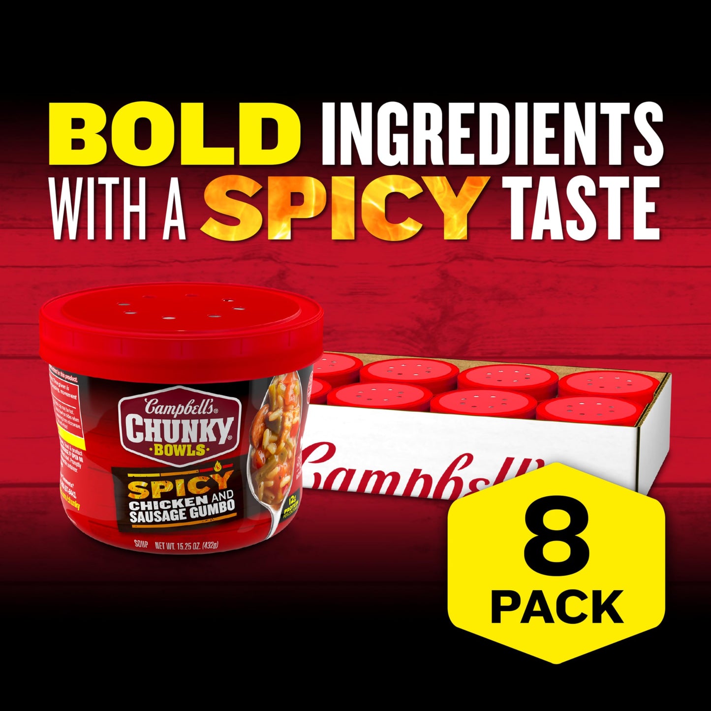 Campbells Chunky Soup, Spicy Chicken & Sausage Gumbo Soup, 15.25 oz Microwavable Bowl (Case of 8)